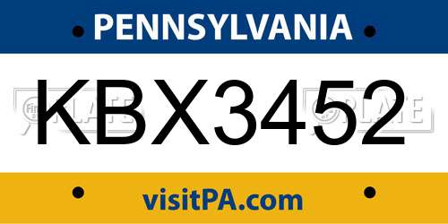 KBX3452 Pennsylvania License Plate