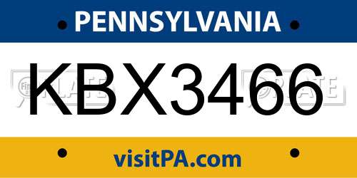 KBX3466 Pennsylvania License Plate