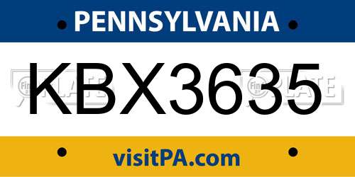 KBX3635 Pennsylvania License Plate