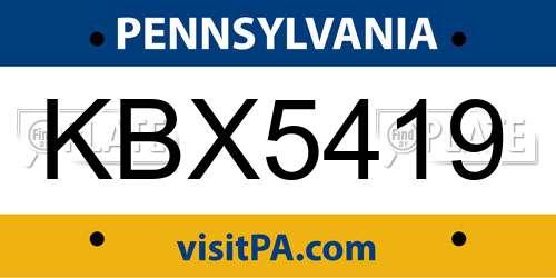 KBX5419 Pennsylvania License Plate