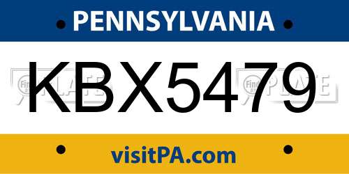 KBX5479 Pennsylvania License Plate