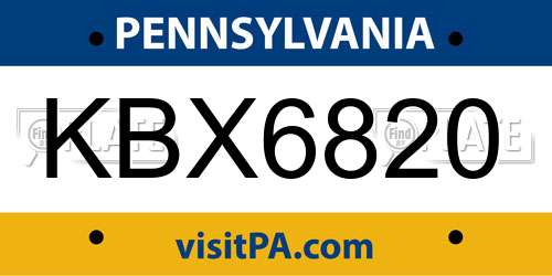 KBX6820 Pennsylvania License Plate