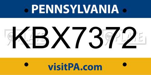 KBX7372 Pennsylvania License Plate