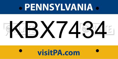 KBX7434 Pennsylvania License Plate
