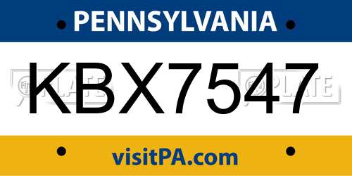 KBX7547 Pennsylvania License Plate