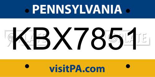 KBX7851 Pennsylvania License Plate