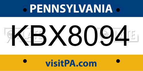 KBX8094 Pennsylvania License Plate