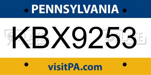 KBX9253 Pennsylvania License Plate