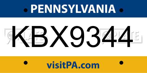 KBX9344 Pennsylvania License Plate