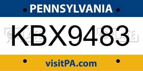 KBX9483 Pennsylvania License Plate