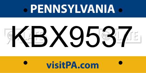 KBX9537 Pennsylvania License Plate
