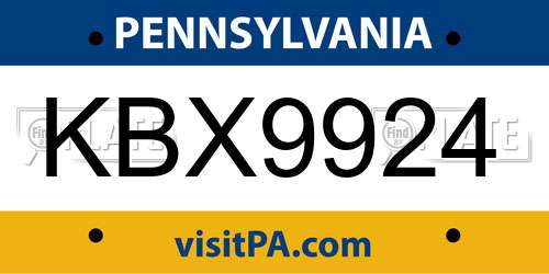 KBX9924 Pennsylvania License Plate