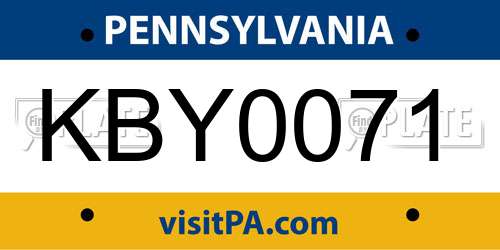 KBY0071 Pennsylvania License Plate