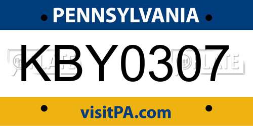 KBY0307 Pennsylvania License Plate