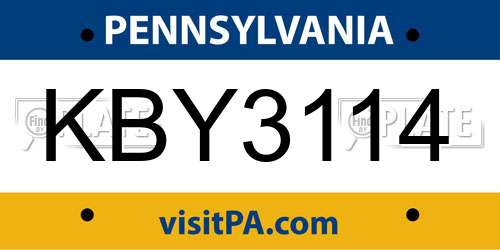 KBY3114 Pennsylvania License Plate
