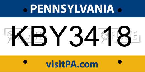 KBY3418 Pennsylvania License Plate