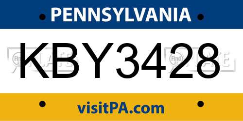 KBY3428 Pennsylvania License Plate