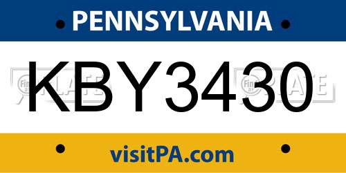 KBY3430 Pennsylvania License Plate