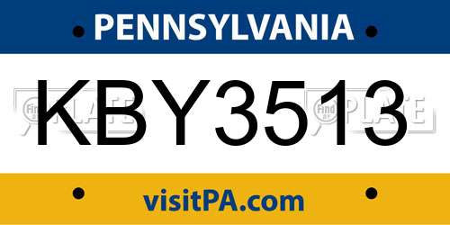 KBY3513 Pennsylvania License Plate