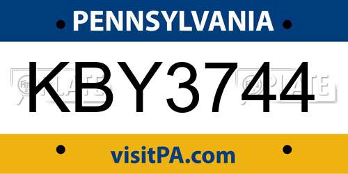 KBY3744 Pennsylvania License Plate