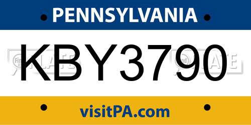 KBY3790 Pennsylvania License Plate