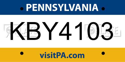 KBY4103 Pennsylvania License Plate