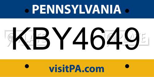 KBY4649 Pennsylvania License Plate