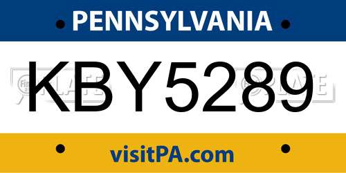KBY5289 Pennsylvania License Plate