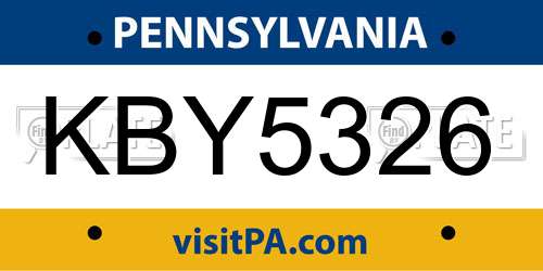 KBY5326 Pennsylvania License Plate