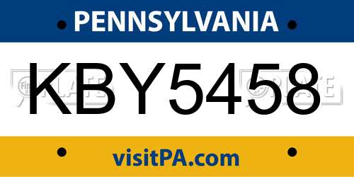 KBY5458 Pennsylvania License Plate