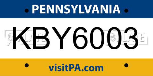 KBY6003 Pennsylvania License Plate