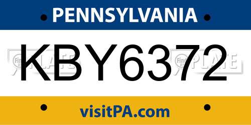 KBY6372 Pennsylvania License Plate