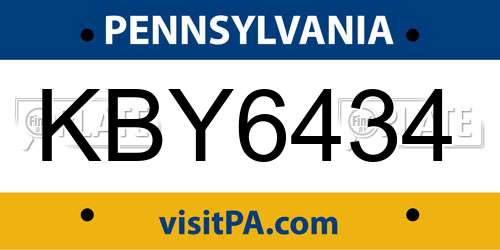 KBY6434 Pennsylvania License Plate