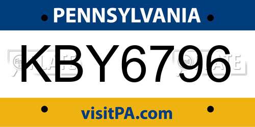 KBY6796 Pennsylvania License Plate