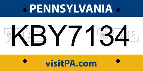 KBY7134 Pennsylvania License Plate