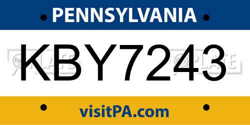 KBY7243 Pennsylvania License Plate