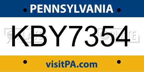 KBY7354 Pennsylvania License Plate
