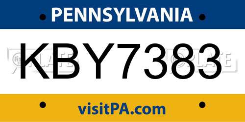 KBY7383 Pennsylvania License Plate