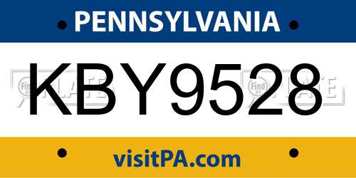 KBY9528 Pennsylvania License Plate