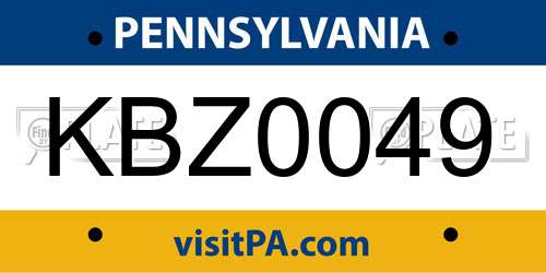 KBZ0049 Pennsylvania License Plate