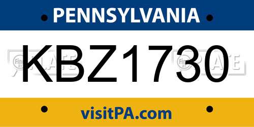KBZ1730 Pennsylvania License Plate