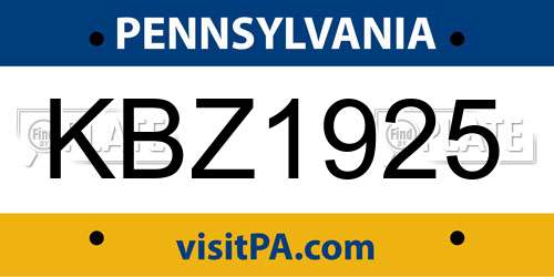 KBZ1925 Pennsylvania License Plate