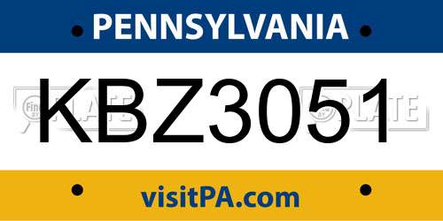 KBZ3051 Pennsylvania License Plate