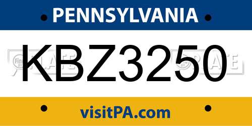KBZ3250 Pennsylvania License Plate