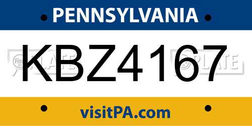KBZ4167 Pennsylvania License Plate