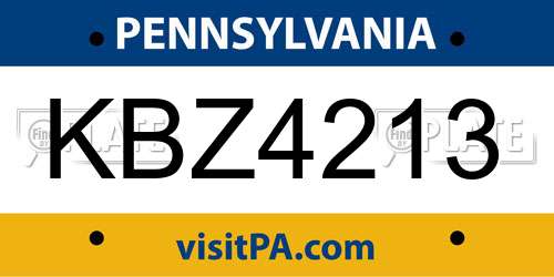 KBZ4213 Pennsylvania License Plate