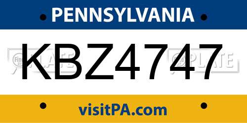 KBZ4747 Pennsylvania License Plate