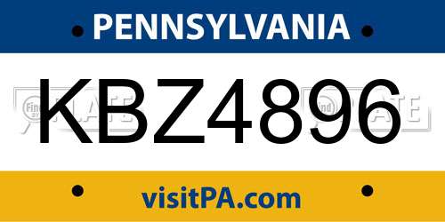 KBZ4896 Pennsylvania License Plate