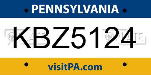 KBZ5124 Pennsylvania License Plate
