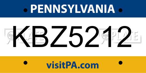 KBZ5212 Pennsylvania License Plate